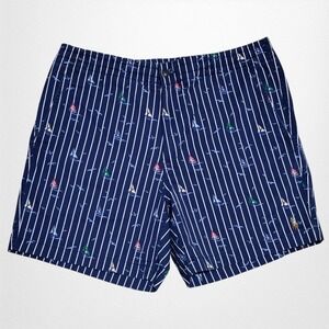 Polo Ralph Lauren Prepster Shorts Men Medium Navy Blue Nautical Stripe Sailboats